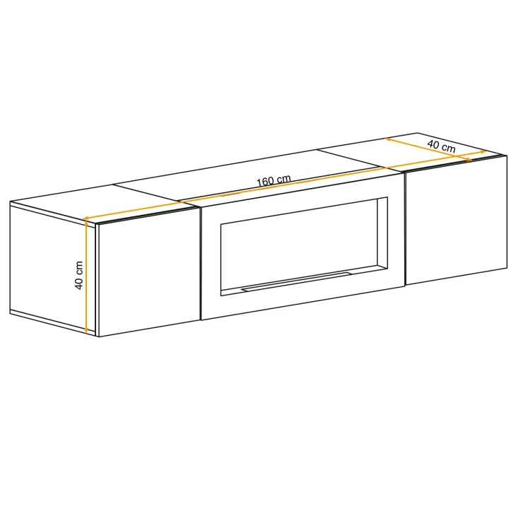 Pensile sospeso con biocamino 160x40h cm rovere Ignis 1 Gihome®