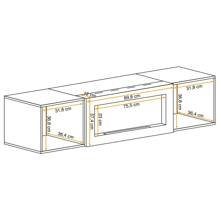 Pensile sospeso con biocamino 160x40h cm rovere Ignis 1 Gihome®