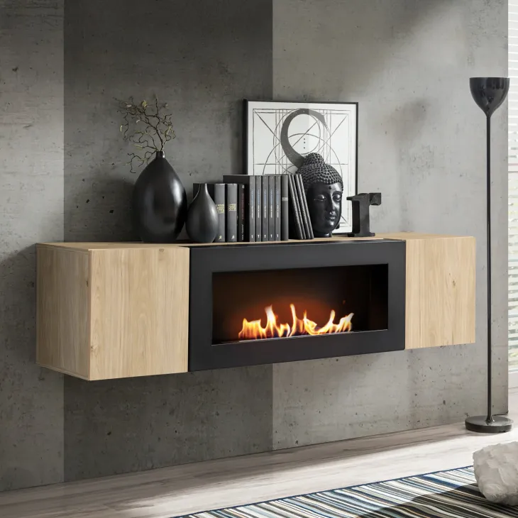Pensile sospeso con biocamino 160x40h cm rovere Ignis 1 Gihome®