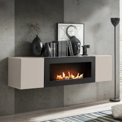 Pensile sospeso con biocamino 160x40h cm beige cashmere Ignis 1 Gihome®