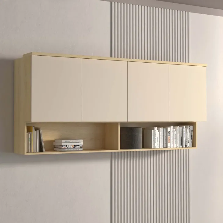 Pensile sospeso 186x83h cm 4 ante reversibili beige cashmere rovere Elvira