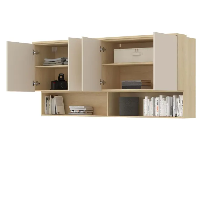 Pensile sospeso 186x83h cm 4 ante reversibili beige cashmere rovere Elvira