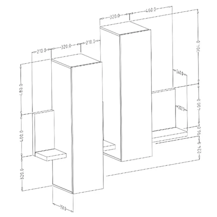 Pensile 152x142h cm per parete attrezzata con mensola rovere antracite Megan Gihome®