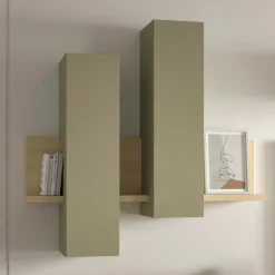 Pensile 152x142h cm per parete attrezzata con mensola verde salvia rovere Megan Gihome®