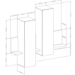 Pensile 152x142h cm per parete attrezzata con mensola antracite spatolato noce Megan Gihome®