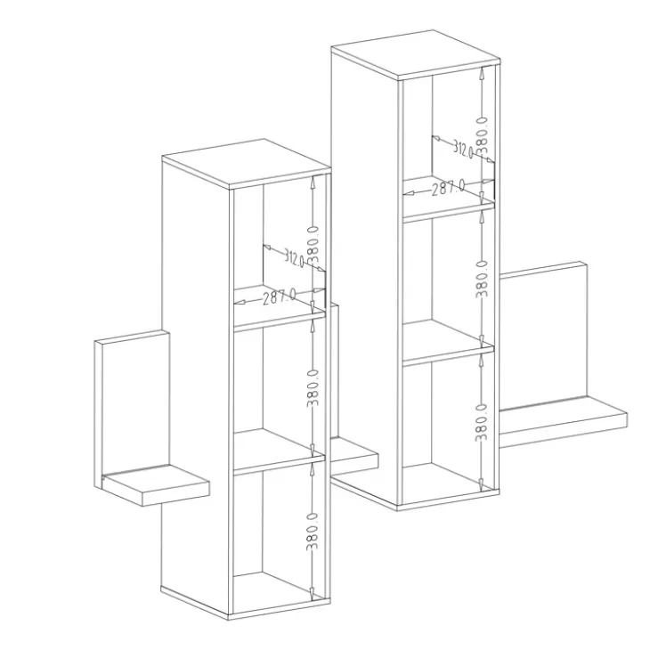 Pensile 152x142h cm per parete attrezzata con mensola antracite spatolato noce Megan Gihome®