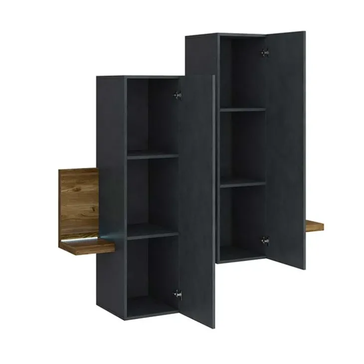 Pensile 152x142h cm per parete attrezzata con mensola antracite spatolato noce Megan Gihome®
