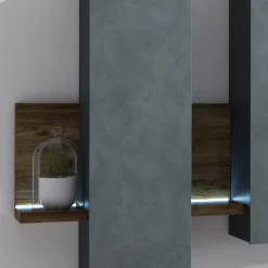 Pensile 152x142h cm per parete attrezzata con mensola antracite spatolato noce Megan Gihome®