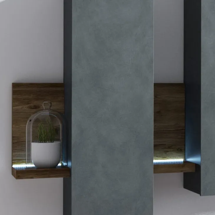 Pensile 152x142h cm per parete attrezzata con mensola antracite spatolato noce Megan Gihome®