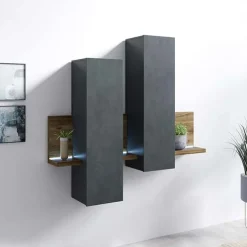 Pensile 152x142h cm per parete attrezzata con mensola antracite spatolato noce Megan Gihome®