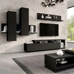 Pensile 152x142h cm per parete attrezzata con mensola nero opaco Megan Gihome®