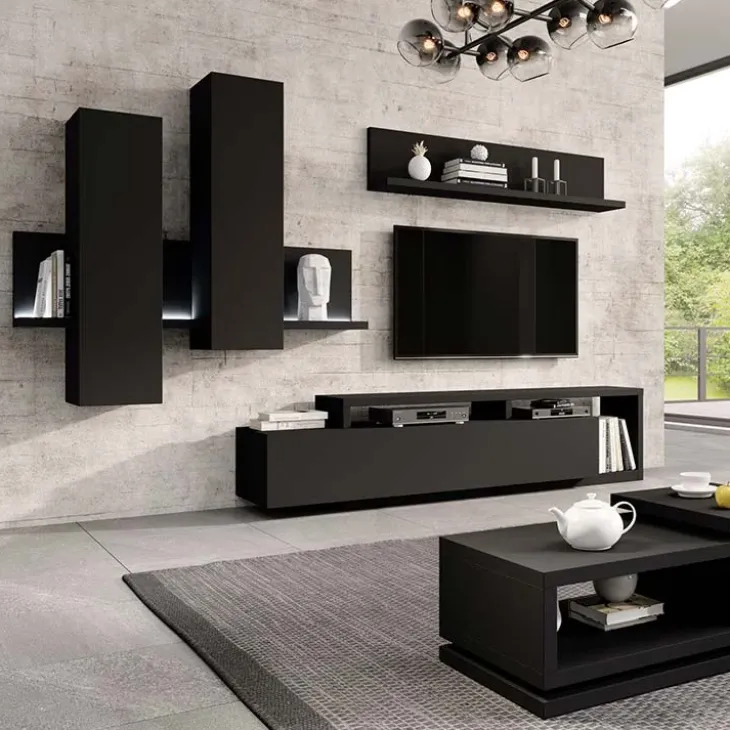 Pensile 152x142h cm per parete attrezzata con mensola nero opaco Megan Gihome®