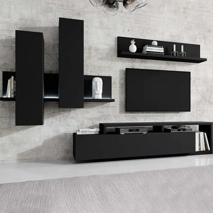 Pensile 152x142h cm per parete attrezzata con mensola nero opaco Megan Gihome®