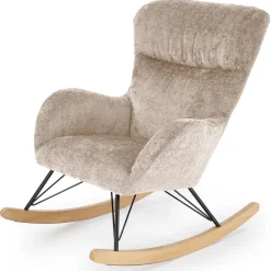 Poltrona a dondolo imbottita in tessuto beige Isla