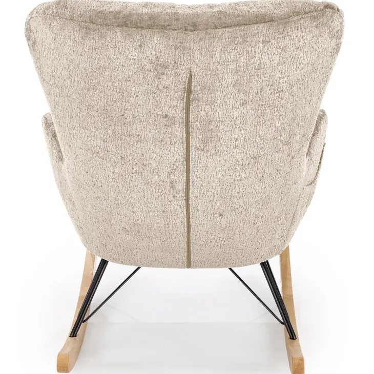 Poltrona a dondolo imbottita in tessuto beige Isla