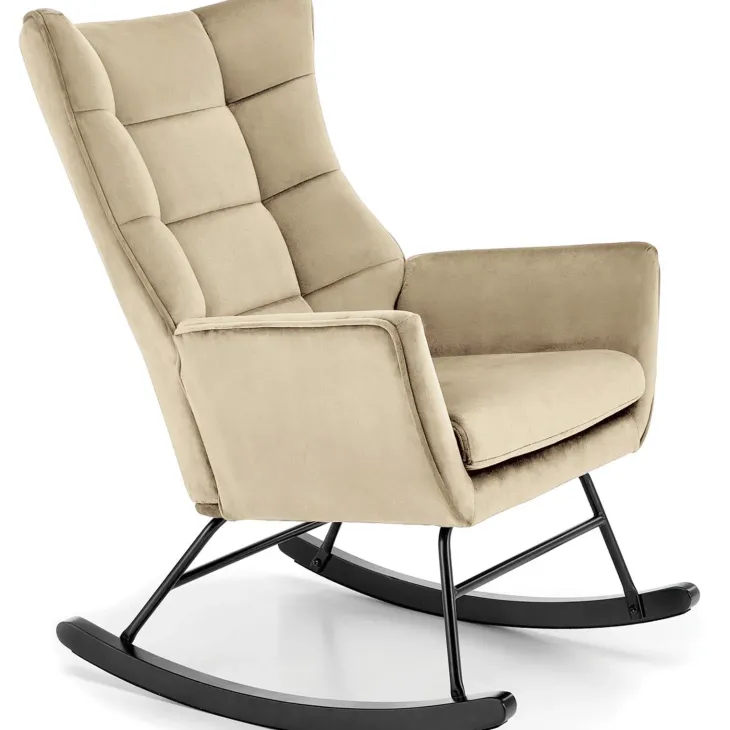 Poltrona a dondolo relax imbottita in velluto beige Nanna