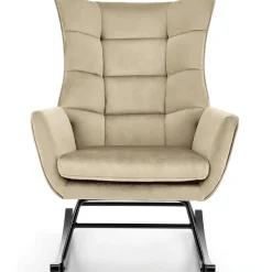 Poltrona a dondolo relax imbottita in velluto beige Nanna