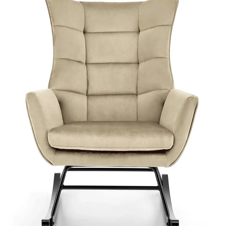 Poltrona a dondolo relax imbottita in velluto beige Nanna