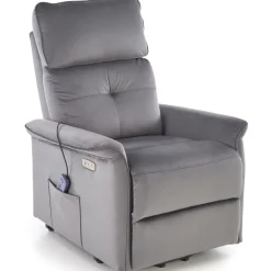 Poltrona alzapersona reclinabile elettrica massaggiante con USB in velluto grigio Nyx