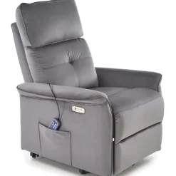 Poltrona alzapersona reclinabile elettrica massaggiante con USB in velluto grigio Nyx
