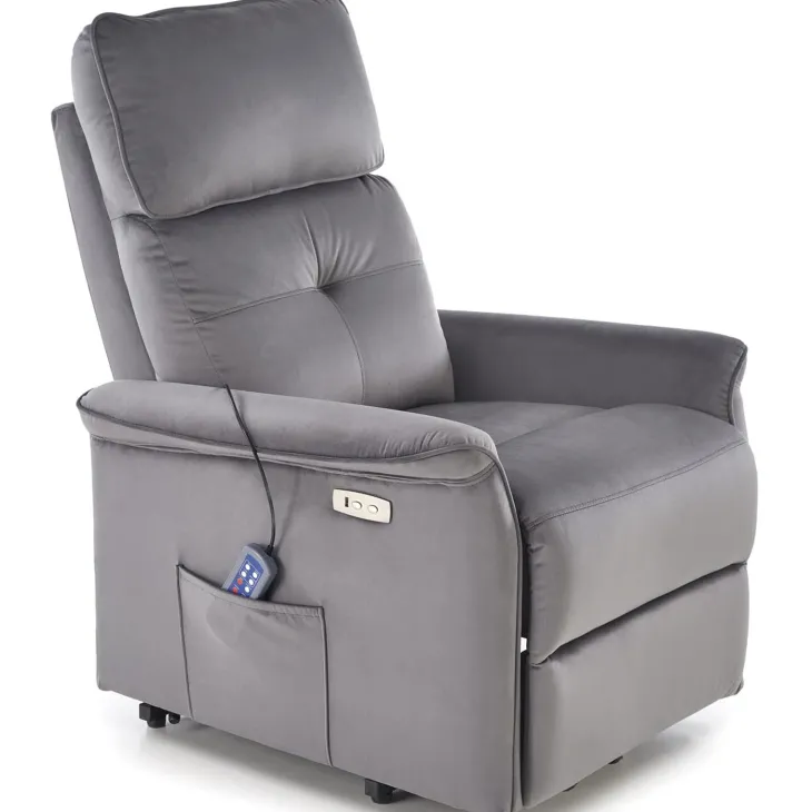 Poltrona alzapersona reclinabile elettrica massaggiante con USB in velluto grigio Nyx