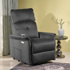 Poltrona alzapersona reclinabile elettrica massaggiante con USB in velluto nero Nyx