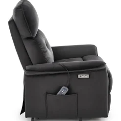 Poltrona alzapersona reclinabile elettrica massaggiante con USB in velluto nero Nyx