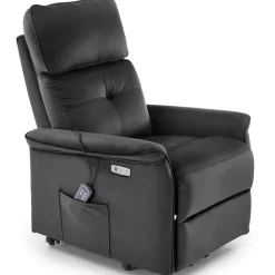 Poltrona alzapersona reclinabile elettrica massaggiante con USB in velluto nero Nyx