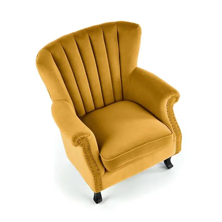 Poltrona classica relax imbottita in velluto senape Mazia