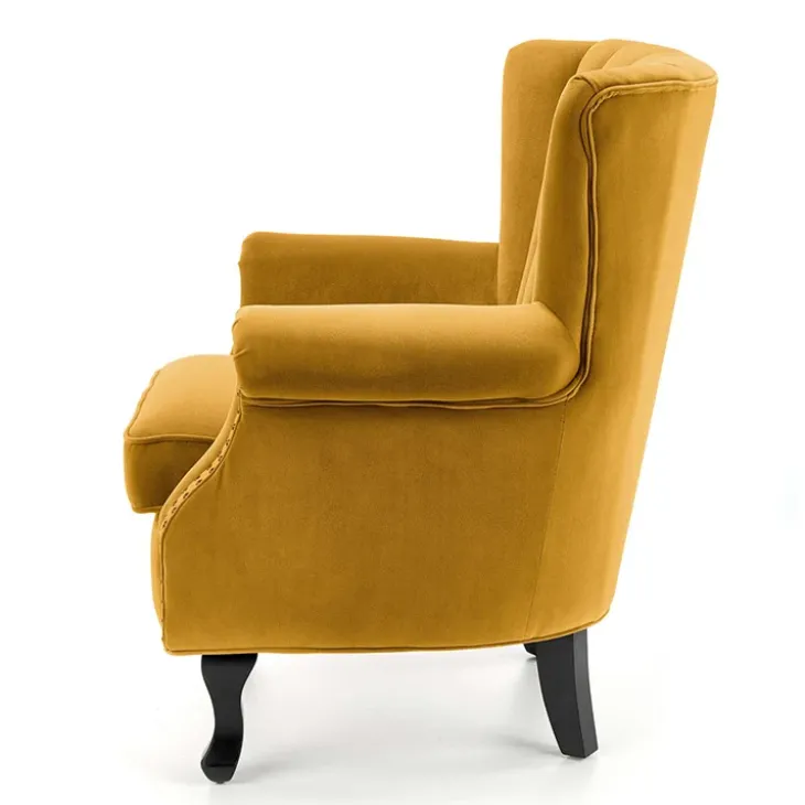 Poltrona classica relax imbottita in velluto senape Mazia