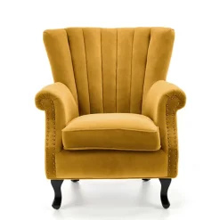 Poltrona classica relax imbottita in velluto senape Mazia