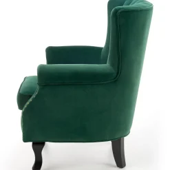 Poltrona classica relax imbottita in velluto verde scuro Mazia