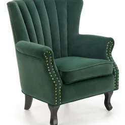 Poltrona classica relax imbottita in velluto verde scuro Mazia