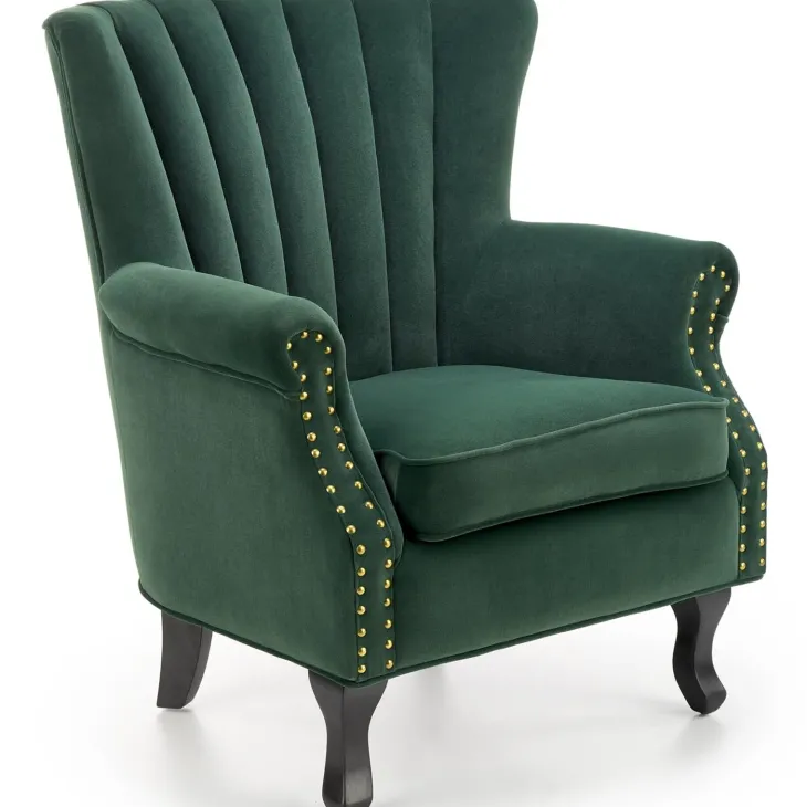 Poltrona classica relax imbottita in velluto verde scuro Mazia
