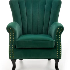 Poltrona classica relax imbottita in velluto verde scuro Mazia