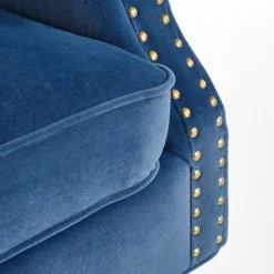 Poltrona classica relax imbottita in velluto blu Mazia