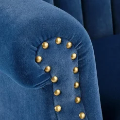 Poltrona classica relax imbottita in velluto blu Mazia