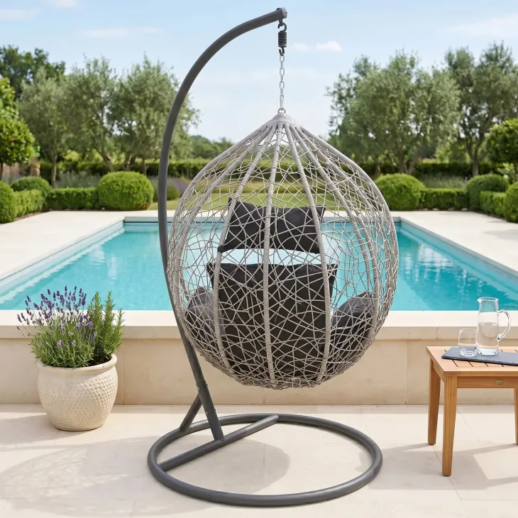 Poltrona da giardino a dondolo sospesa rattan grigio Seychelles