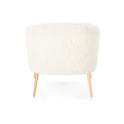 Poltrona design a pozzetto tessuto bouclè bianco crema legno Alaska