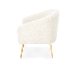 Poltrona design a pozzetto tessuto bouclè bianco crema legno Alaska