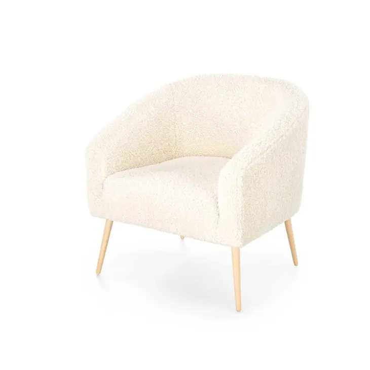 Poltrona design a pozzetto tessuto bouclè bianco crema legno Alaska