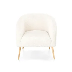 Poltrona design a pozzetto tessuto bouclè bianco crema legno Alaska