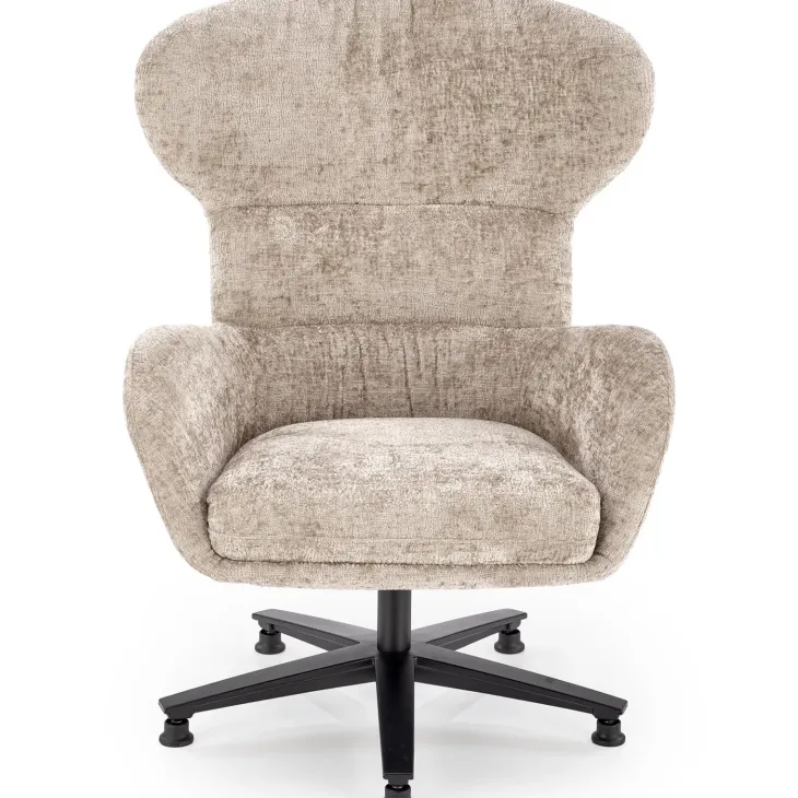 Poltrona design girevole imbottita in tessuto beige Mappy