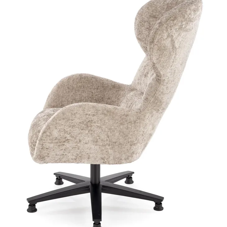 Poltrona design girevole imbottita in tessuto beige Mappy