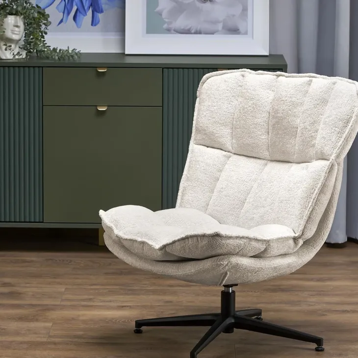 Poltrona design girevole imbottita in tessuto panna nero Montana