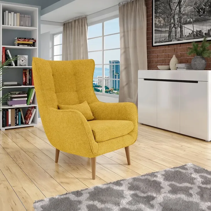 Poltrona design imbottita in tessuto giallo senape Soffio