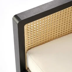 Poltrona design soggiorno in rattan naturale beige nero Niceto
