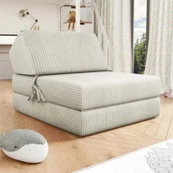 Poltrona divano letto pieghevole 90 cm velluto a coste beige Lorin