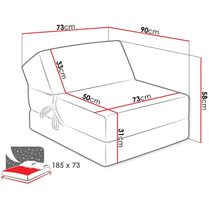 Poltrona divano letto pieghevole 90cm modulo singolo grigio Lorin