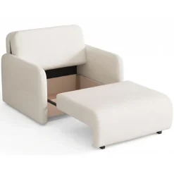 Poltrona divano letto 100x103 cm con contenitore e cuscino tessuto bouclé beige chiaro Reposa